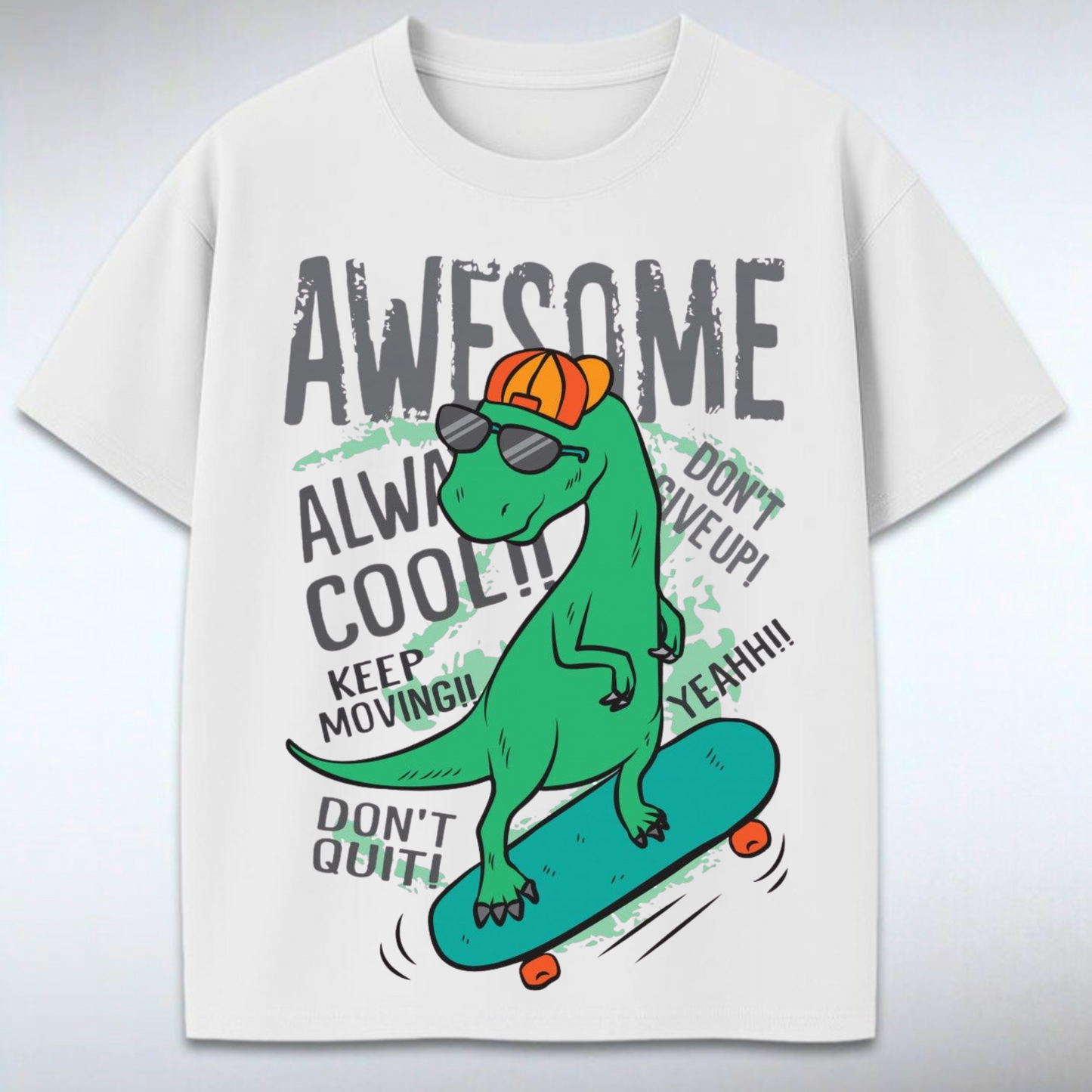 Skateboard Dino Graphic T-Shirt – White | Rascal Nation