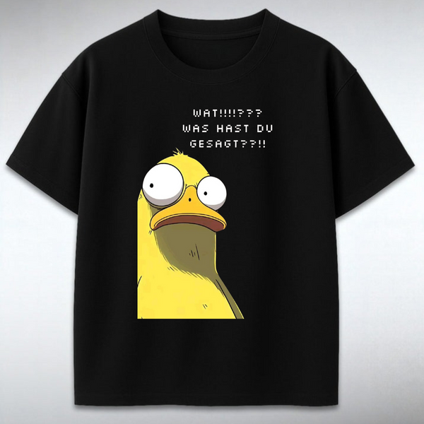 Hilarious shocked duck meme black t-shirt for men and women